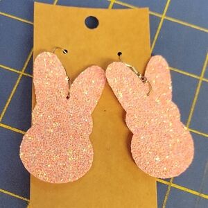 Pink Glitter Bunny 2" Pleather Earrings Easter Spring Rabbit